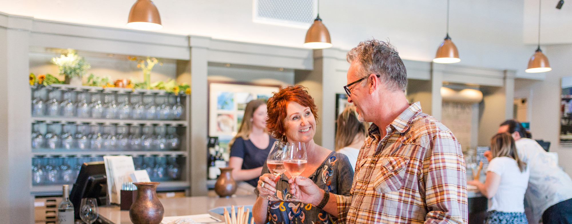 A couple sampling wine at the Ancient Peaks tasting room
