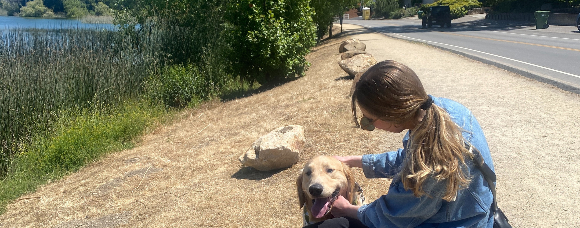 A dog and woman in Atascadero Lake Park