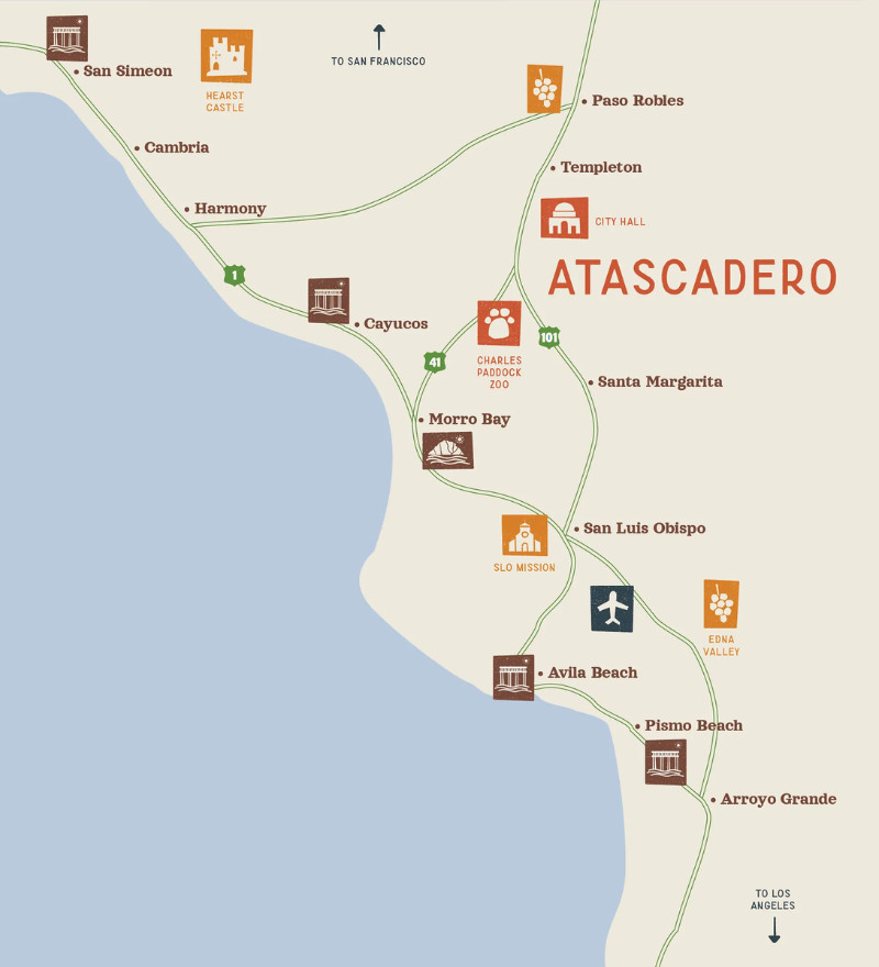 A map of Atascadero and nearby Central Coast towns