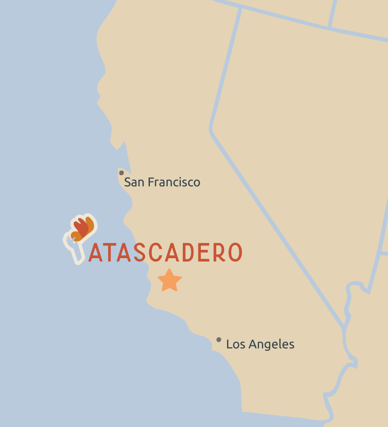 A map of California with Atascadero highlighted