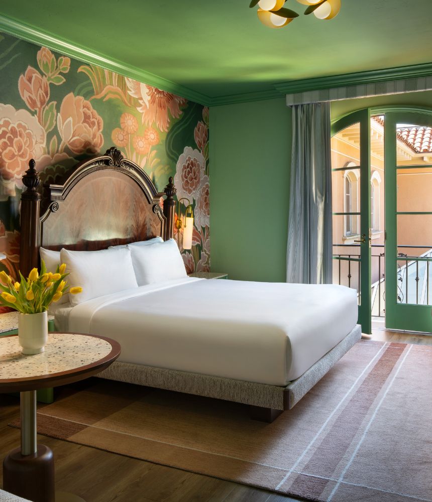 A king guest room at The Carlton Hotel in Atascadero, CA